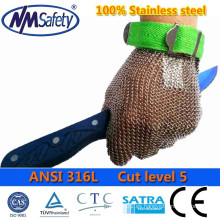 NMSAFETY guantes de corte de carne de acero inoxidable / guante de seguridad de acero inoxidable / 100% guante de acero inoxidable